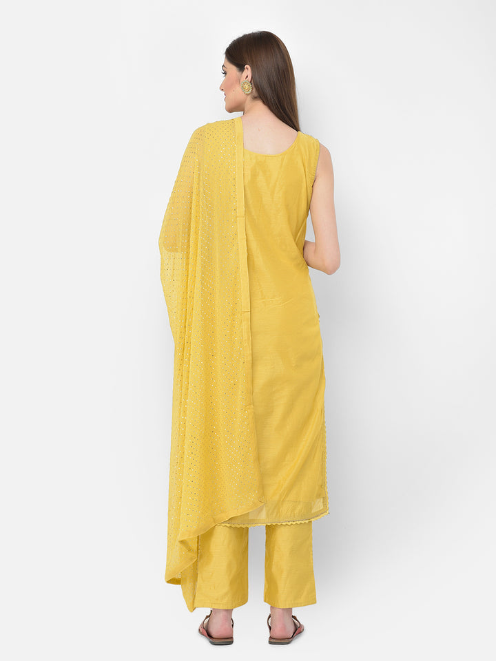 Neerus'S Yellow Color Chanderi Fabric Suit-Pant