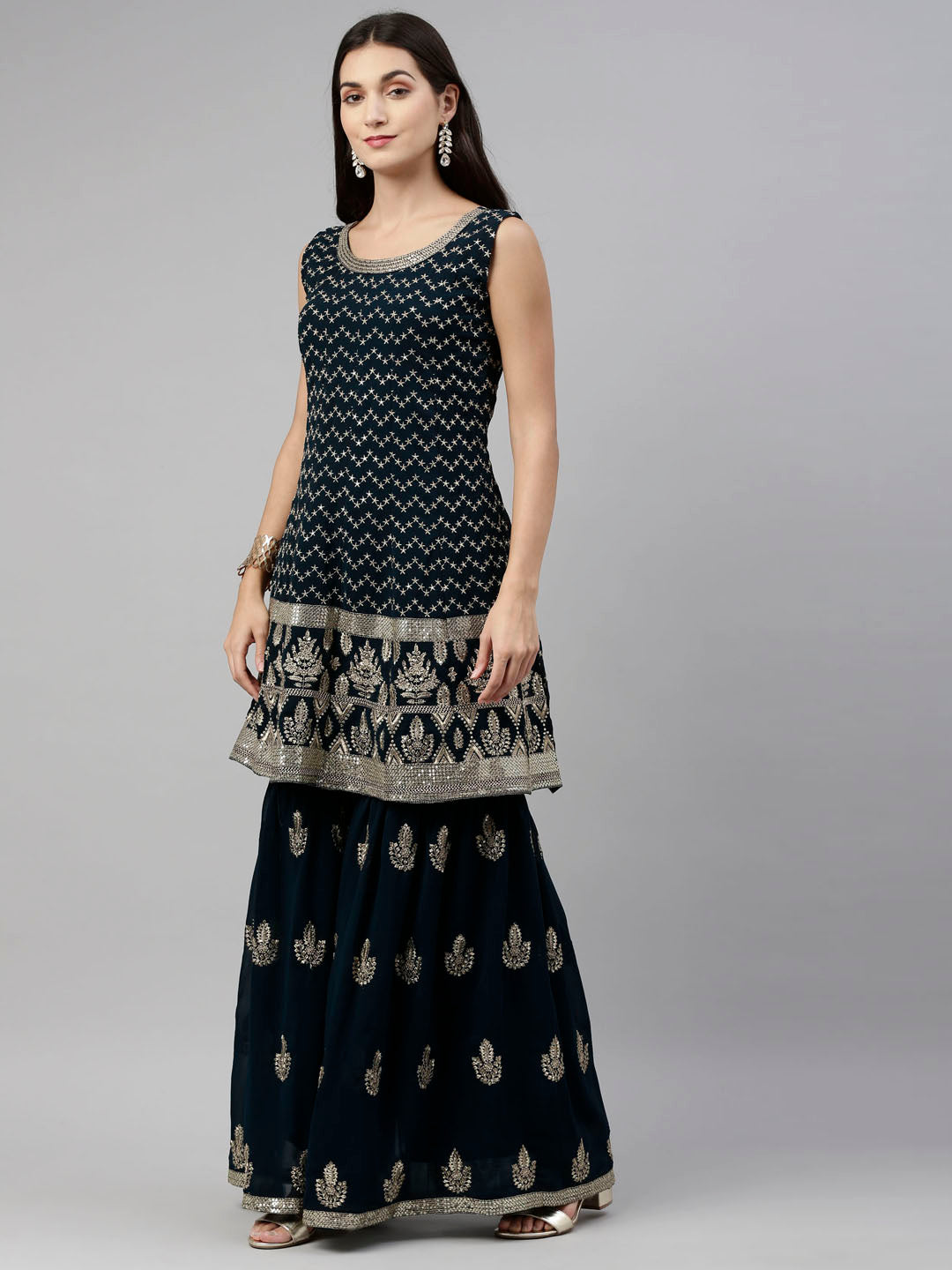 Neeru'S Blue Color, Georgette Fabric Suit-Short Anarkali