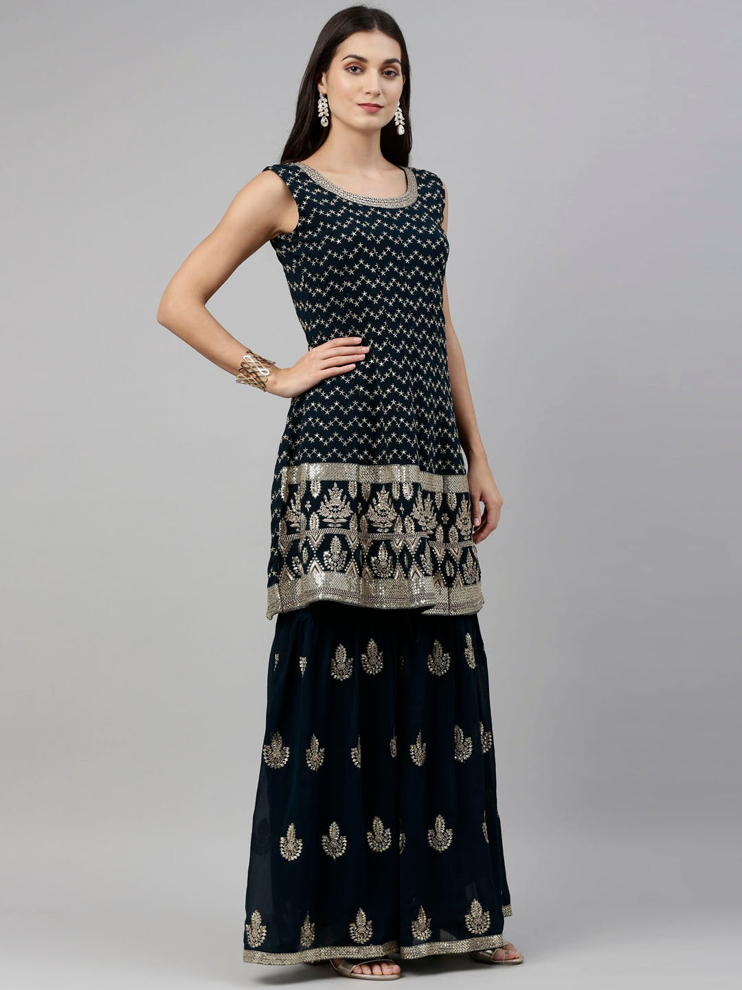 Neeru'S Blue Color, Georgette Fabric Suit-Short Anarkali