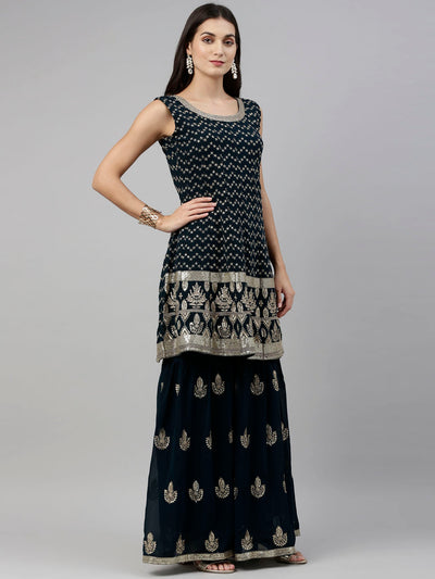 Neeru'S Blue Color, Georgette Fabric Suit-Short Anarkali