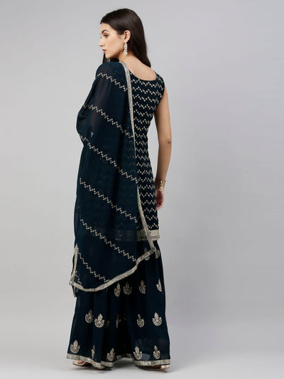 Neeru'S Blue Color, Georgette Fabric Suit-Short Anarkali