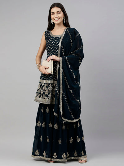 Neeru'S Blue Color, Georgette Fabric Suit-Short Anarkali