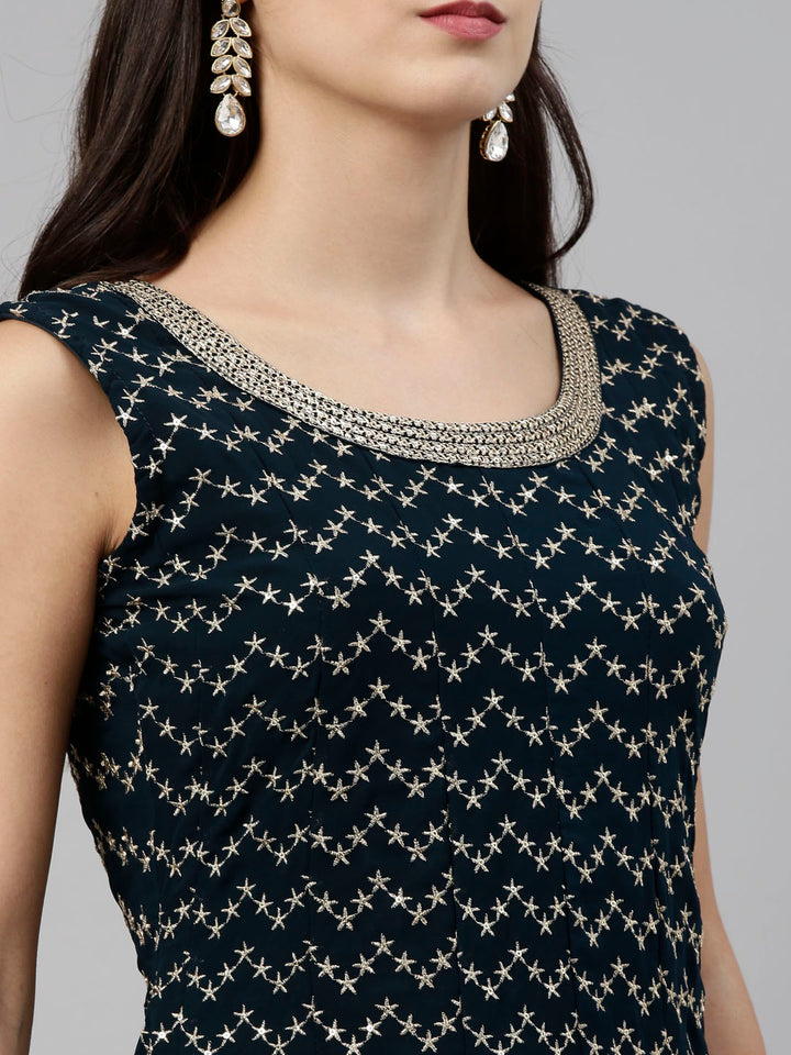 Neerus Blue georgette embroidered anarkali suit set - detail view 6