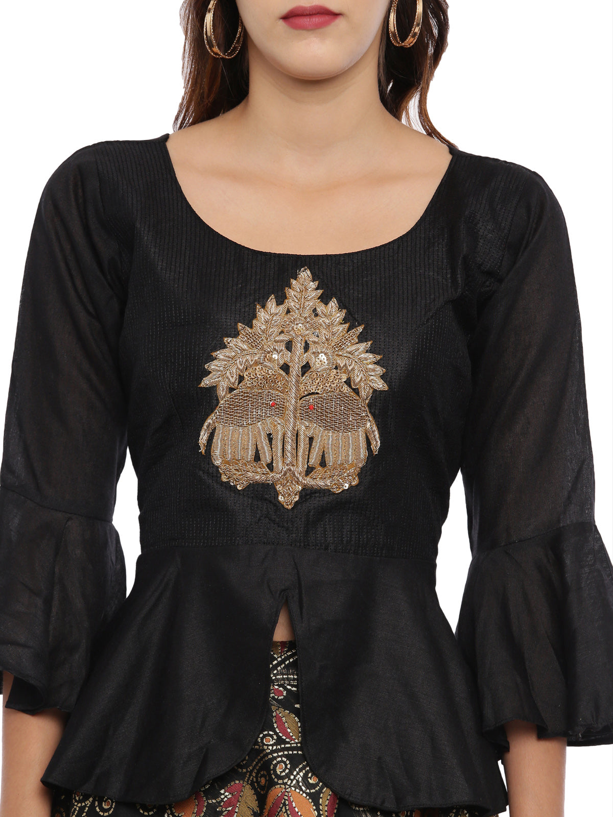 Neeru's Black Color Chanderi Fabric Full Sleeves Suit-Peplum
