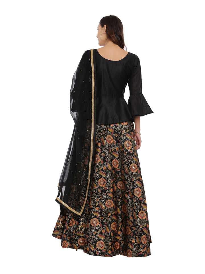 Neerus Black Color Chanderi Fabric Full Sleeves Suit-Peplum