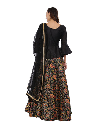 Neeru's Black Color Chanderi Fabric Full Sleeves Suit-Peplum