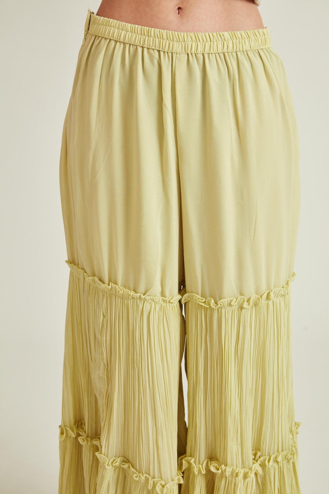 Neerus Green georgette embroidered kurta set with sharara and dupatta - detail view 2