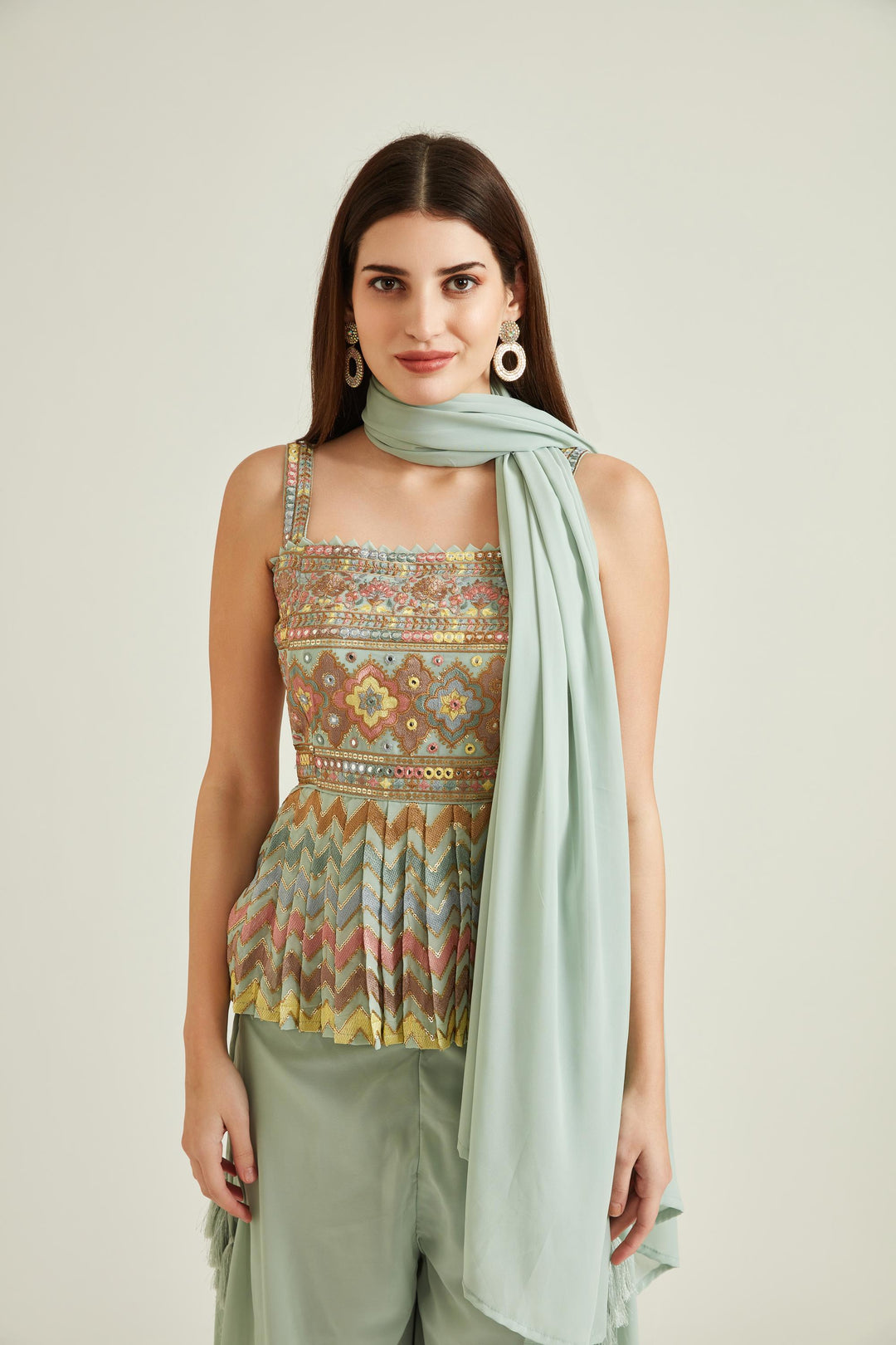 Neerus Green Georgette Embroidered Kurta Set - side view