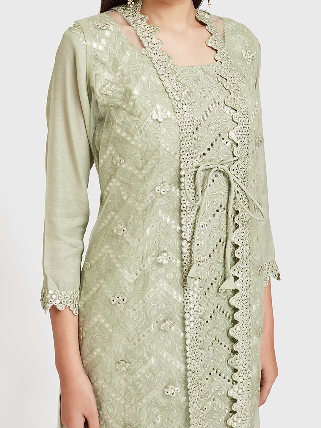 Neerus Green embellished kurta set with jacket and pant - side view