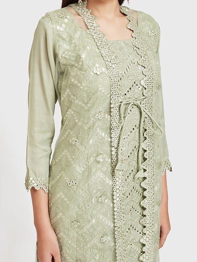 Neeru's Mint Embellished Kurta & Pant Set With Jacket