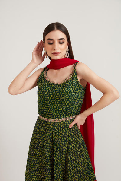 Neeru's B Green Color Georgette Fabric Anarkali Suit
