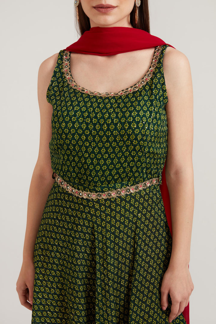 Neerus B Green Color Georgette Fabric Anarkali Suit