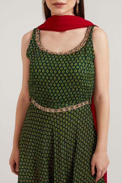 Neeru's B Green Color Georgette Fabric Anarkali Suit