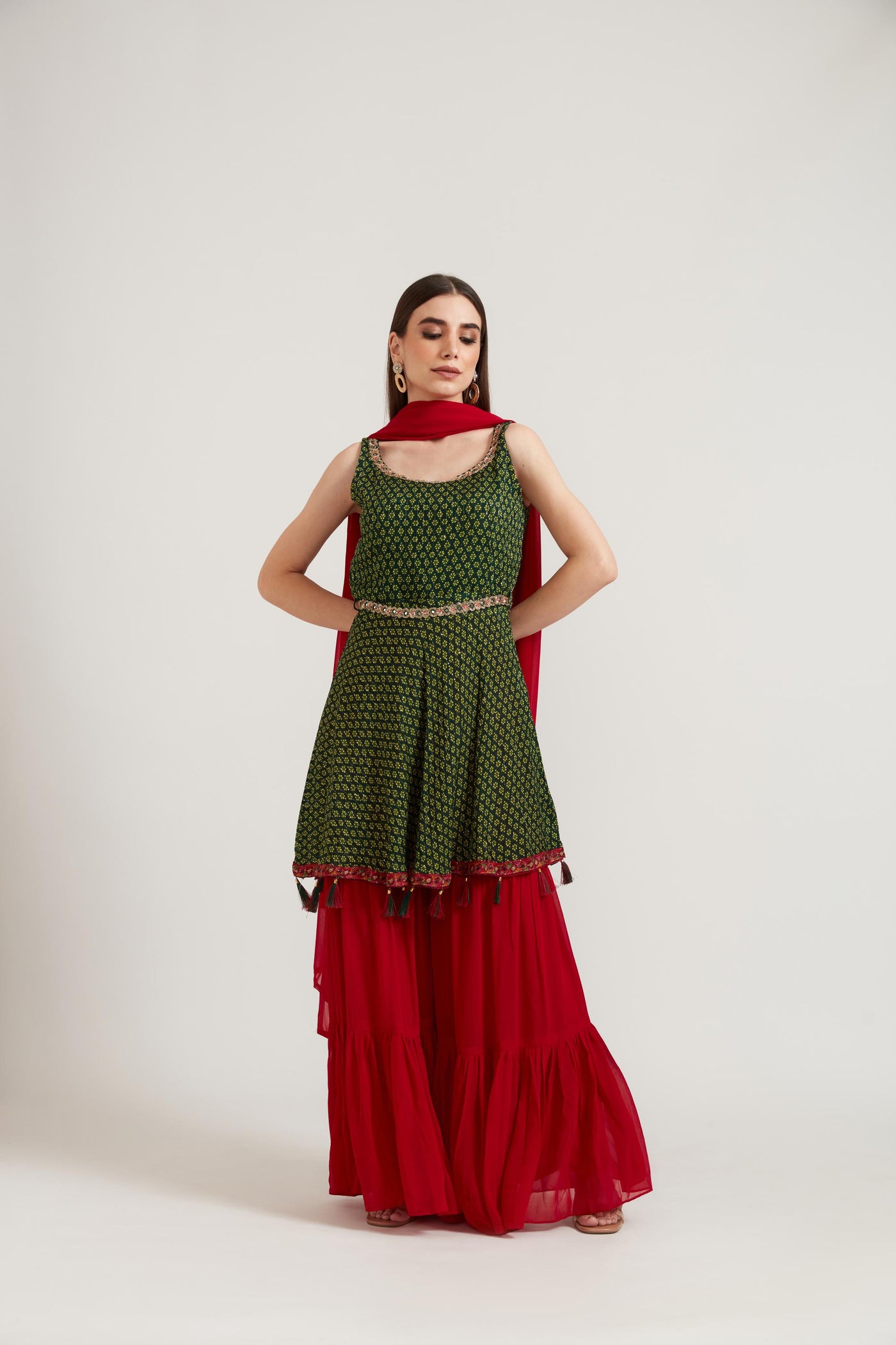 Neeru's B Green Color Georgette Fabric Anarkali Suit