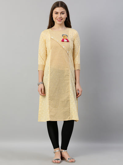 Neerus Women Yellow Striped Panelled A-Line Kurta With Embroidered Detailing