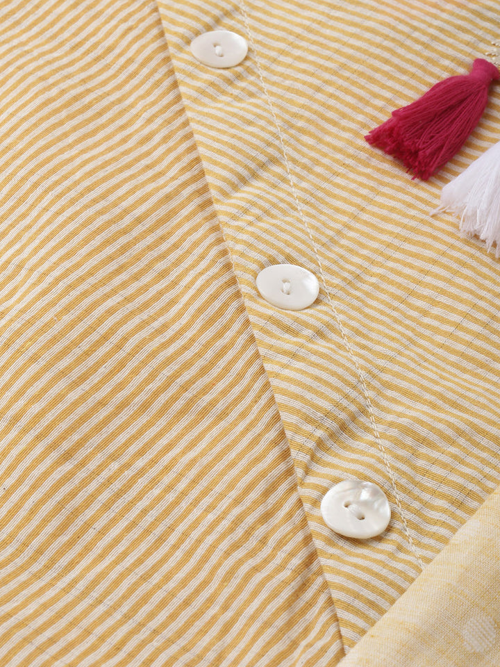 Neerus Yellow cotton embroidered A-Line kurta - back view