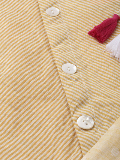 Neerus Women Yellow Striped Panelled A-Line Kurta With Embroidered Detailing