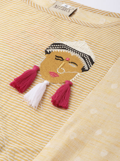 Neerus Women Yellow Striped Panelled A-Line Kurta With Embroidered Detailing
