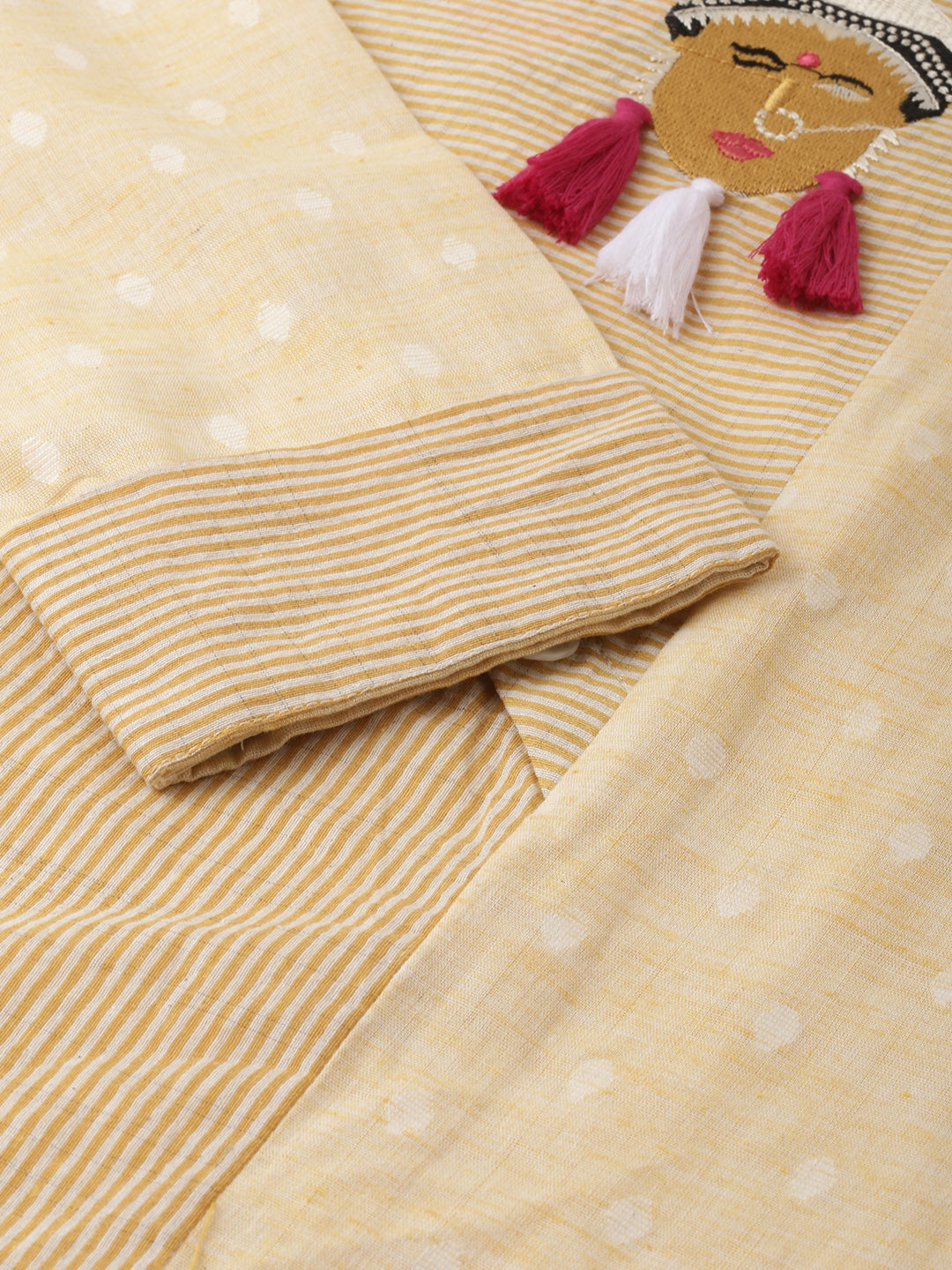 Neerus Yellow cotton embroidered A-Line kurta - detail view 1
