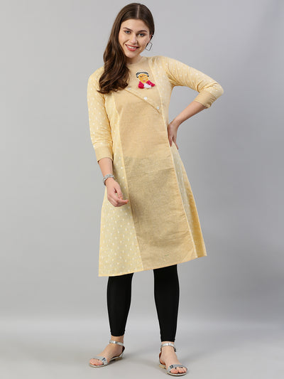 Neerus Women Yellow Striped Panelled A-Line Kurta With Embroidered Detailing