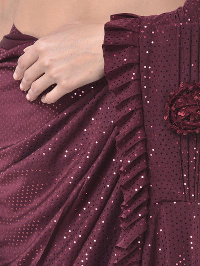 Neeru's Wine Embellished Ready To Wear Saree With Blouse