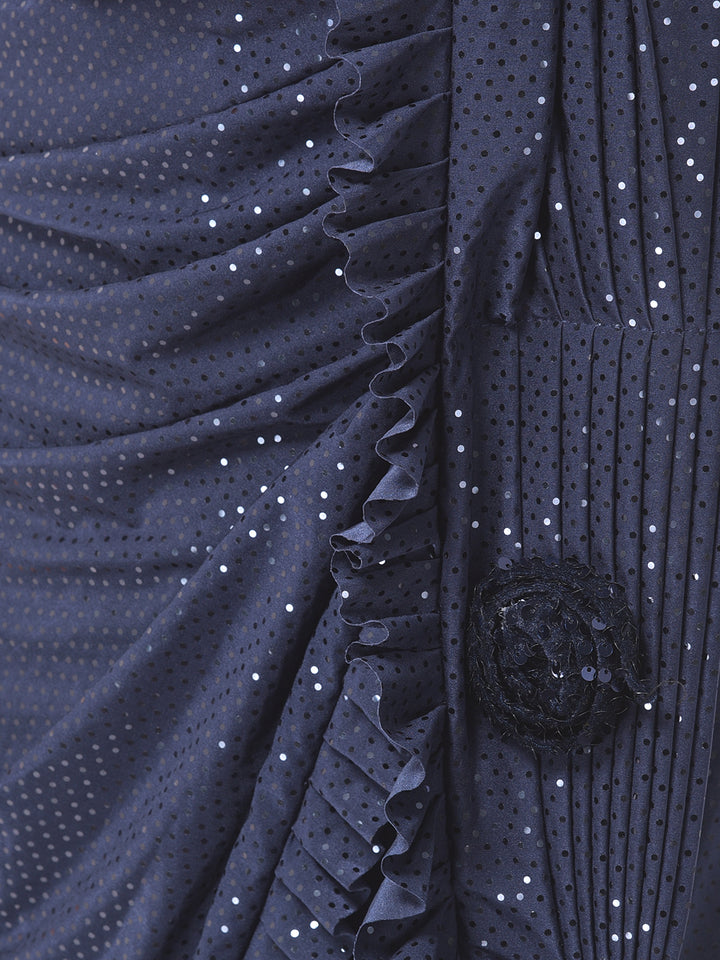 Neerus Blue Solid Ready To Wear Saree With Blouse