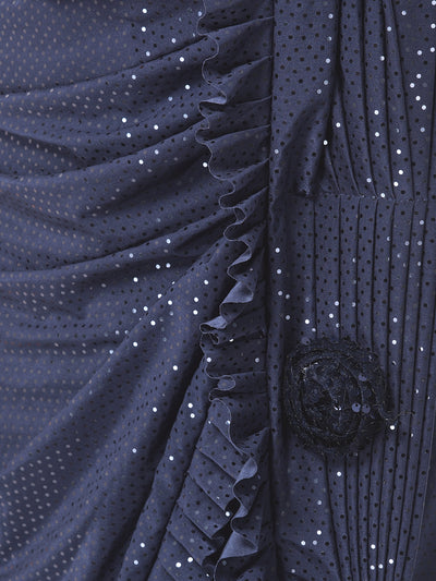 Neeru's Blue Solid Ready To Wear Saree With Blouse