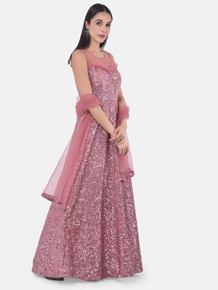 Neerus Onion Colour Nett Fabric Gown