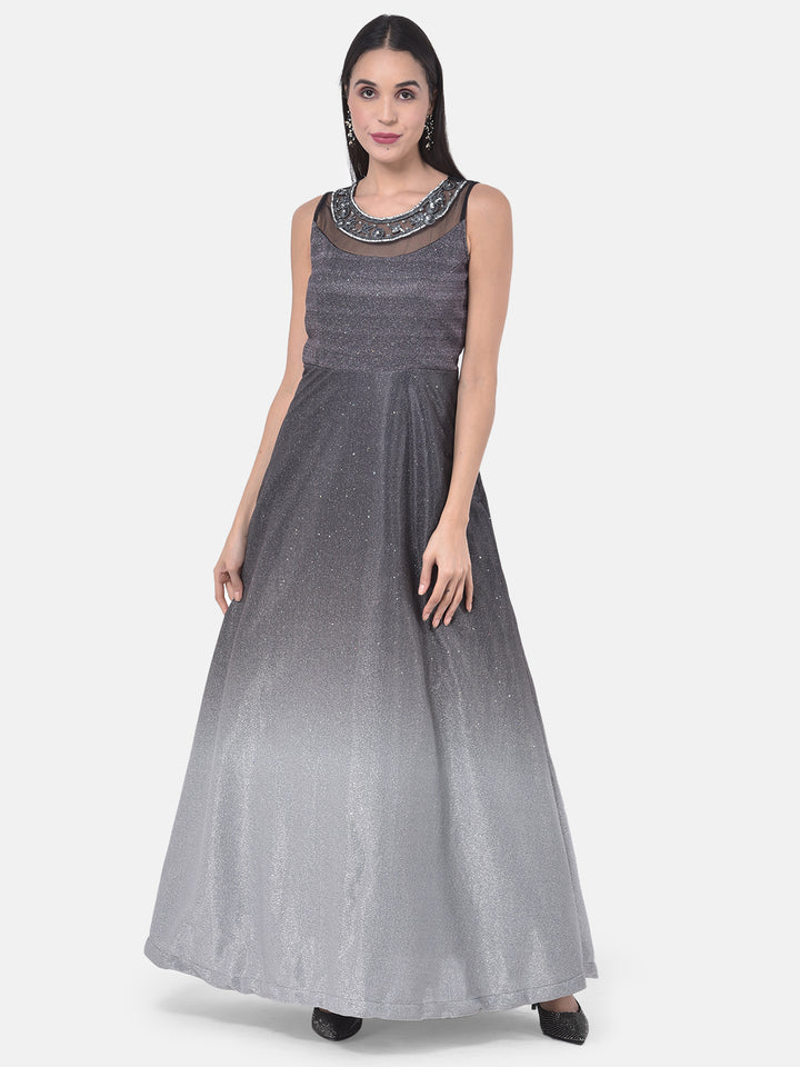 Neerus Black polyester embellished gown - detail view 2
