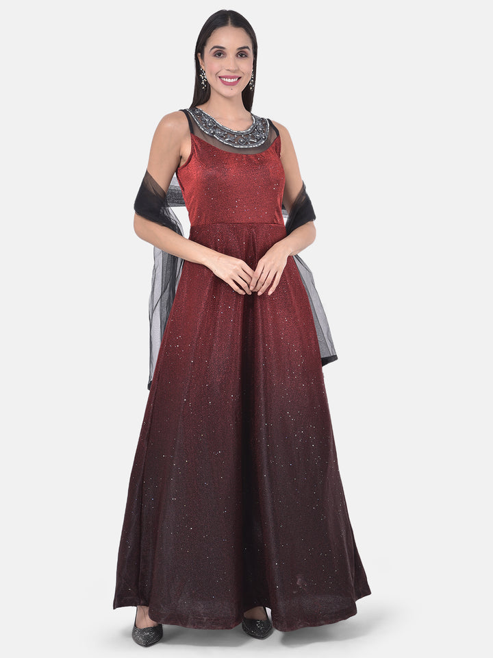 Neerus Maroon Colour Lycra Fabric Gown