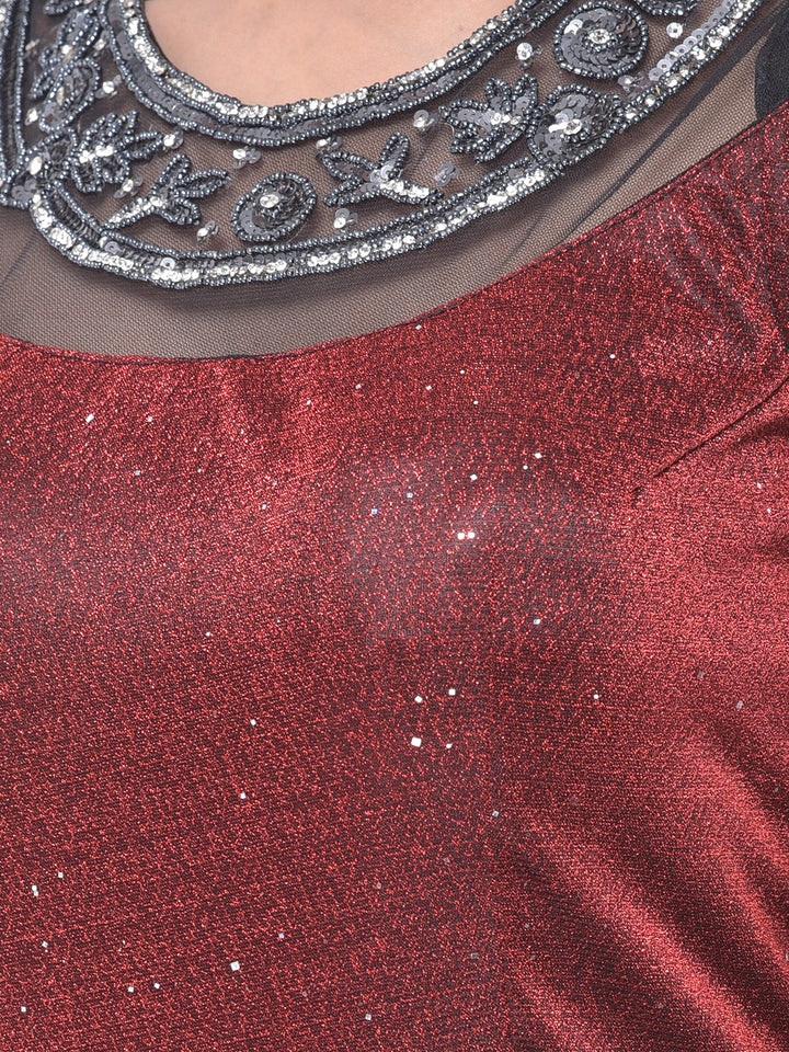 Neerus Maroon Colour Lycra Fabric Gown