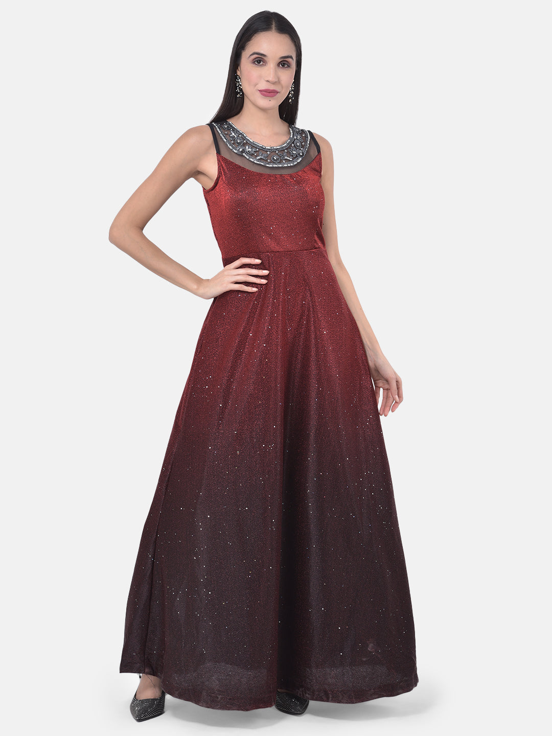 Neeru'S Maroon Colour Lycra Fabric Gown
