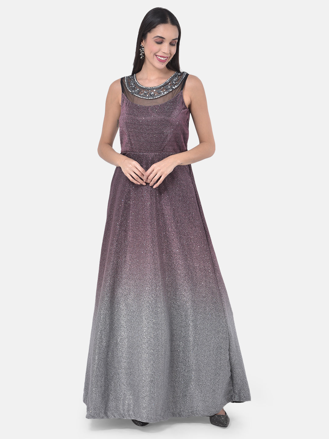 Neeru'S Wine Colour Lycra Fabric Gown