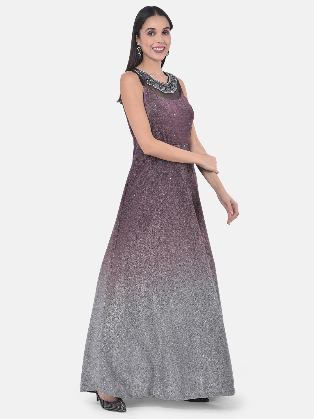 Neeru'S Wine Colour Lycra Fabric Gown