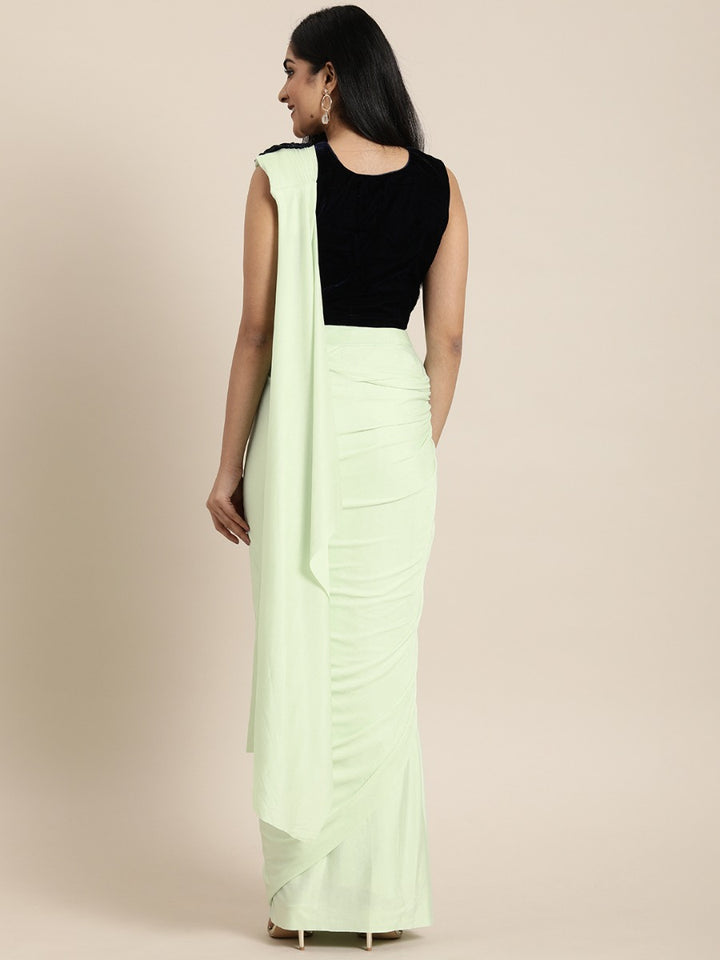 Neerus Green Solid Ready To Wear Saree With Blouse