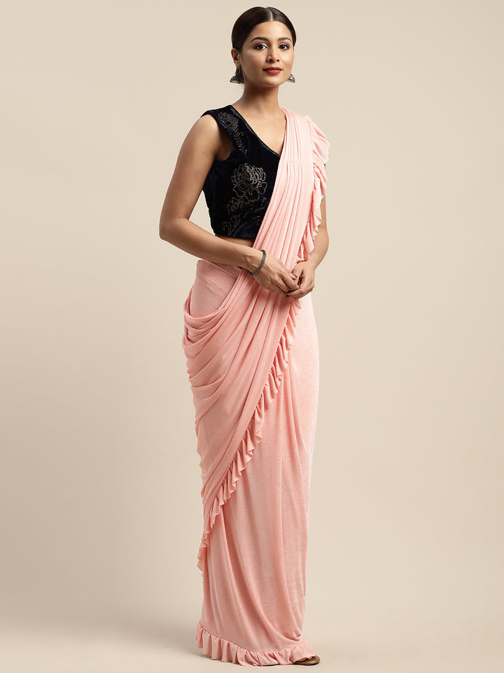 Neerus Peach Solid Ready To Wear Saree With Blouse