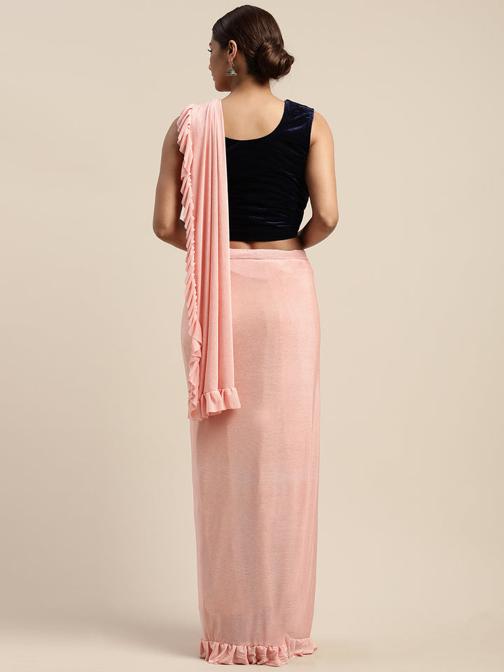 Neerus Peach Solid Ready To Wear Saree With Blouse