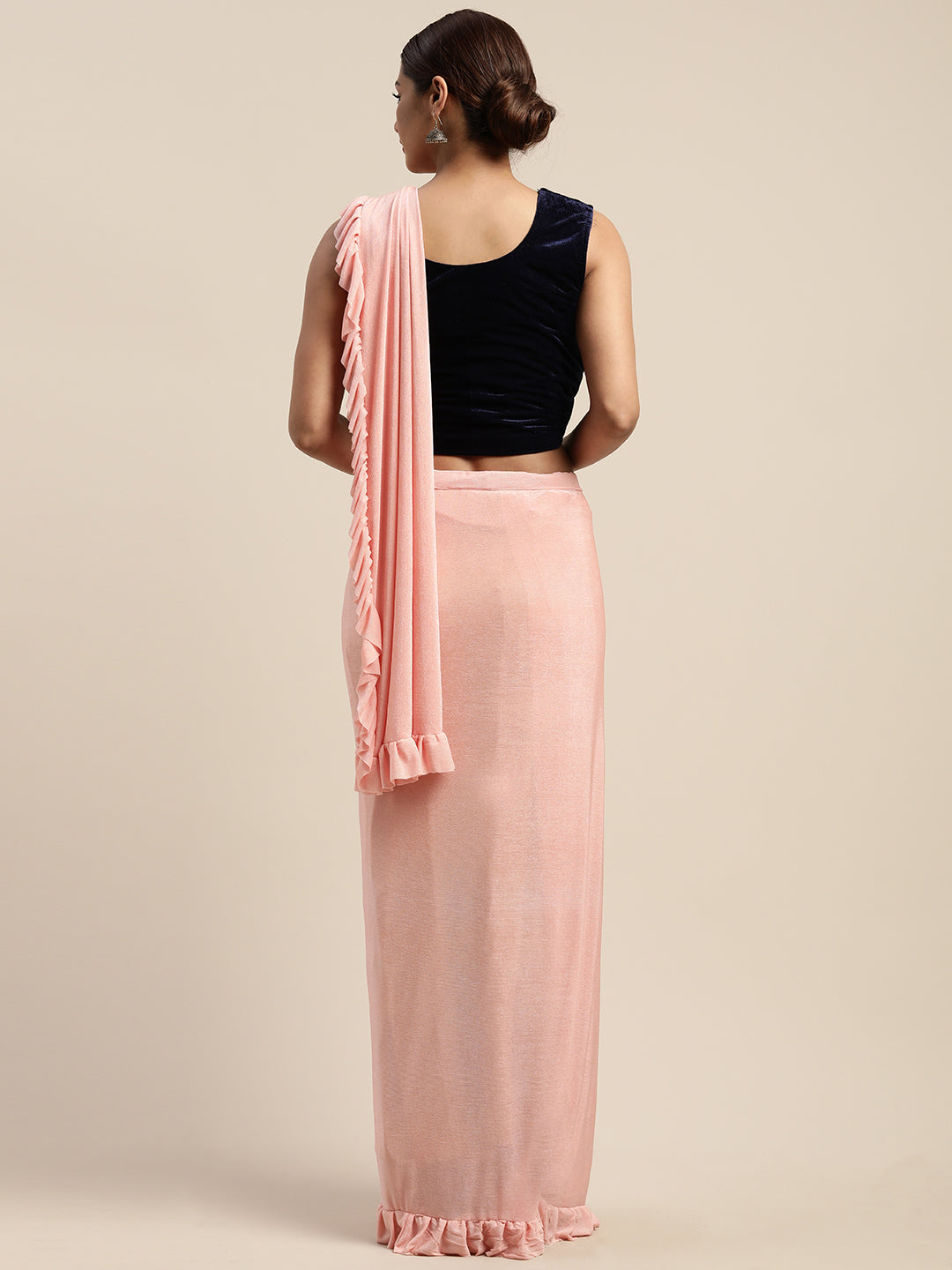 Neeru's Peach Solid Ready to Wear Saree With Blouse