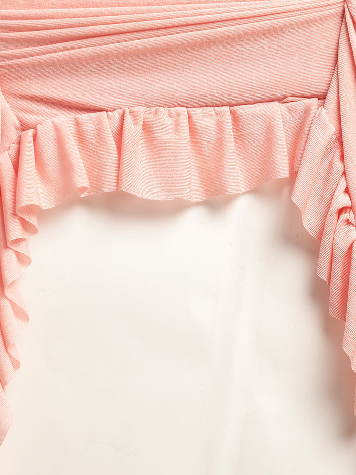 Neerus Peach Solid Ready To Wear Saree With Blouse