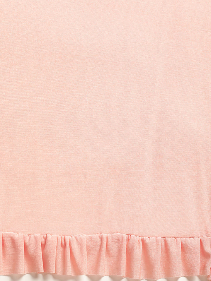 Neerus Peach Solid Ready To Wear Saree With Blouse