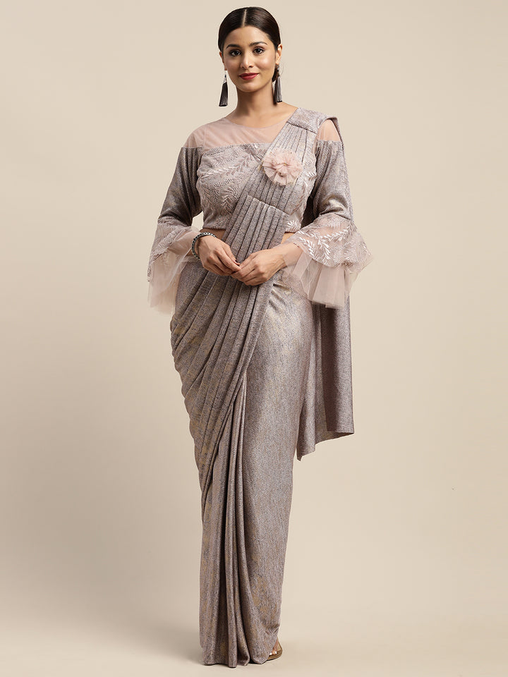 Neerus Pink Color Viscose Rayon Fabric Drape Saree With Stitched Blouse