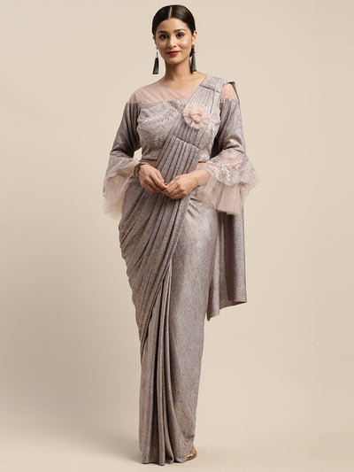 Neerus Pink Color Viscose Rayon Fabric Drape Saree, With Stitched Blouse