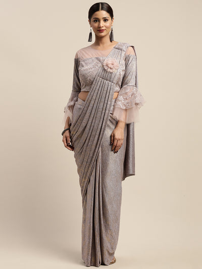 Neerus Pink Color Viscose Rayon Fabric Drape Saree, With Stitched Blouse