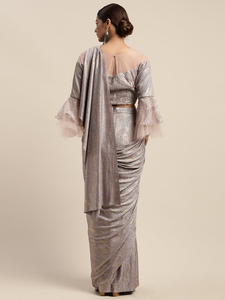 Neerus Pink Color Viscose Rayon Fabric Drape Saree With Stitched Blouse