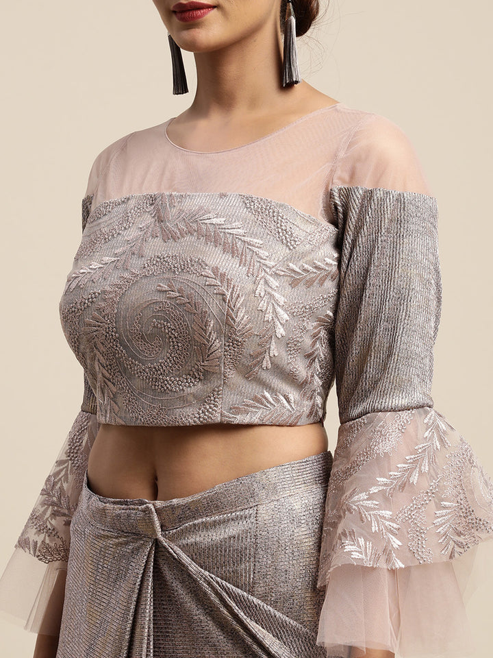 Neerus Pink Color Viscose Rayon Fabric Drape Saree With Stitched Blouse