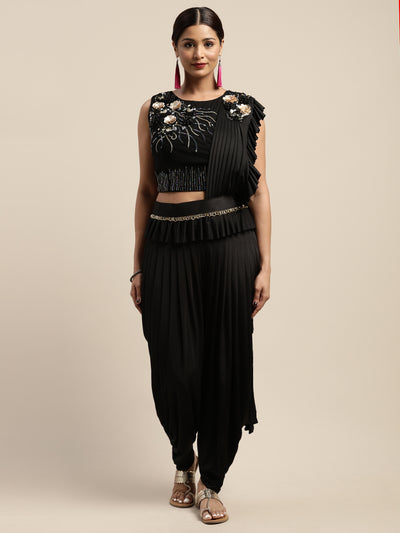 Neeru's Black Solid Ready To Wear Saree With Blouse