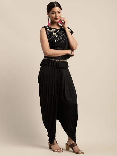 Neeru's Black Solid Ready To Wear Saree With Blouse