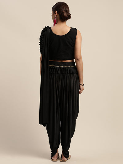 Neeru's Black Solid Ready To Wear Saree With Blouse