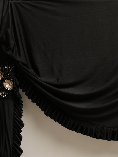 Neeru's Black Solid Ready To Wear Saree With Blouse