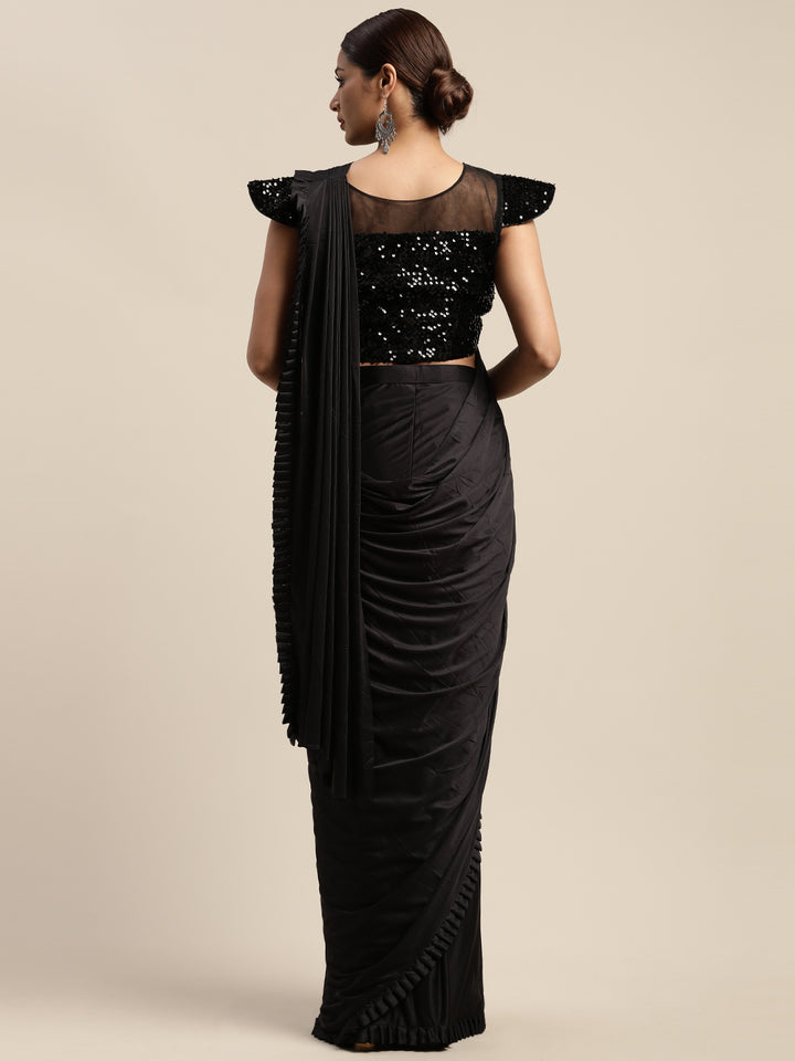 Neerus Black Solid Ready To Wear Saree With Blouse